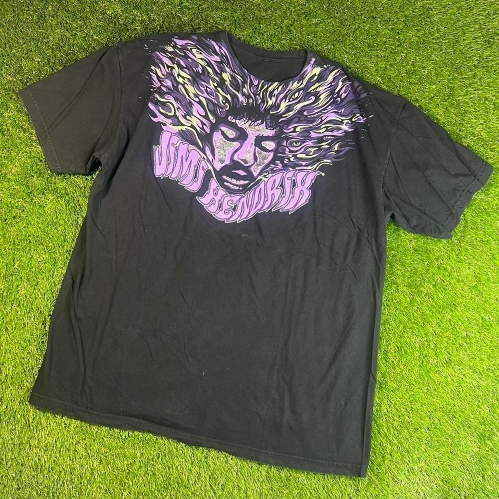 Y2K Jimi Hendrix Psychedelic Purple Graphic Band Tee Rock Shirt Black L